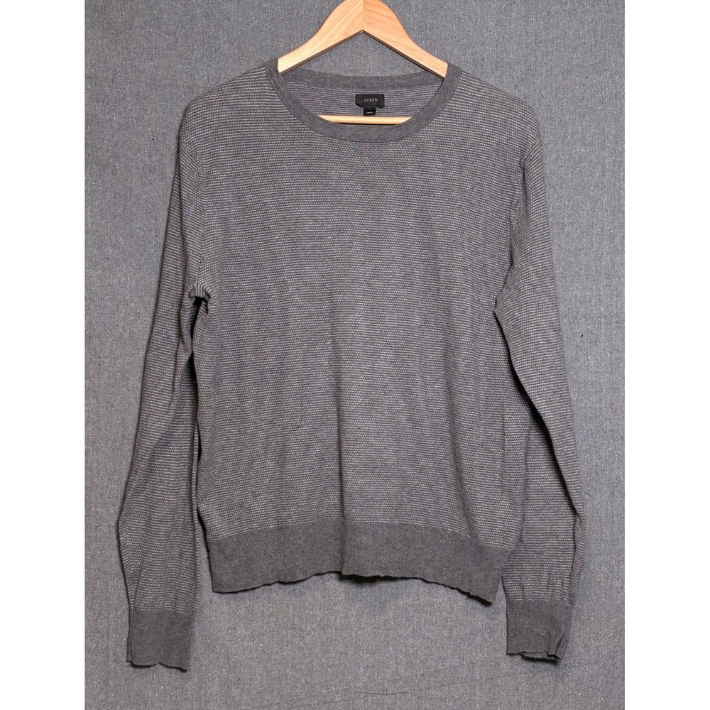 J.Crew Mens Gray Cotton Cashmere Textured Stripe Crewneck Sweater Large